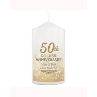 Personalised 50th Golden Anniversary Pillar Candle