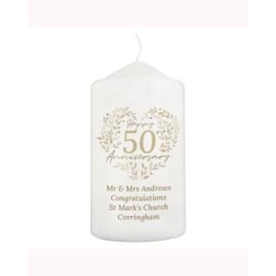 Personalised 50th Golden Wedding Anniversary Pillar Candle