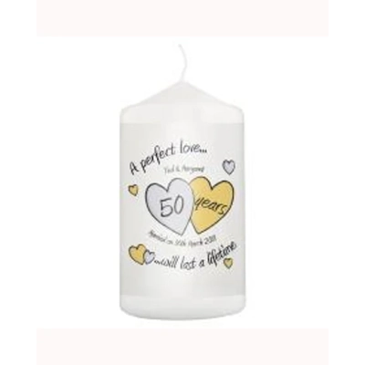 Personalised A Perfect Love Golden Anniversary Pillar Candle Personalised A Perfect Love Golden Anniversary Pillar Candle