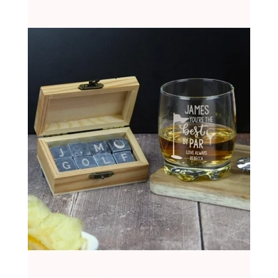 Personalised Best By Par Glass & Whisky Stones Personalised Best By Par Glass & Whisky Stones