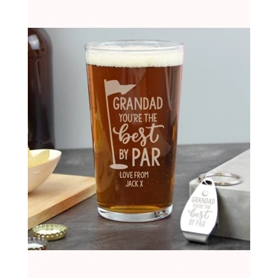 Personalised Best By Par Pint Glass & Bottle Opener