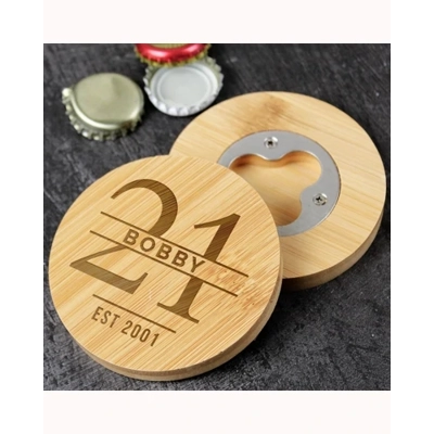 Personalised Big Age Bamboo Bottle Opener Coaster Personalised Big Age Bamboo Bottle Opener Coaster