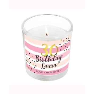 Personalised Birthday Gold and Pink Stripe Scented Jar Candle Personalised Birthday Gold and Pink Stripe Scented Jar Candle