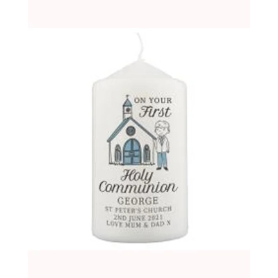Personalised Boys First Holy Communion Pillar Candle