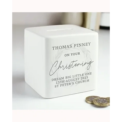 Personalised Christening Ceramic Square Money Box Personalised Christening Ceramic Square Money Box