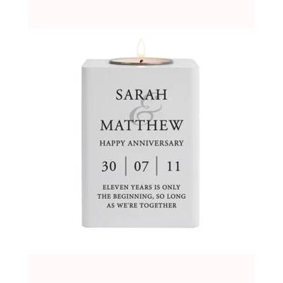 Personalised Couples White Wooden Tea Light Holder Personalised Couples White Wooden Tea Light Holder