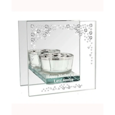 Personalised Diamante Mirrored Glass Tea Light Candle Holder Personalised Diamante Mirrored Glass Tea Light Candle Holder