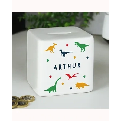 Personalised Dinosaur Ceramic Square Money Box Personalised Dinosaur Ceramic Square Money Box