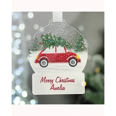 Personalised Driving Home For Christmas Acrylic Snowglobe Decoration Personalised Driving Home For Christmas Acrylic Snowglobe Decoration