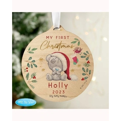 Personalised First Christmas Tiny Tatty Teddy Round Wooden Decoration Personalised First Christmas Tiny Tatty Teddy Round Wooden Decoration