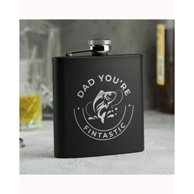 Personalised Fishing Black Hip Flask Personalised Fishing Black Hip Flask