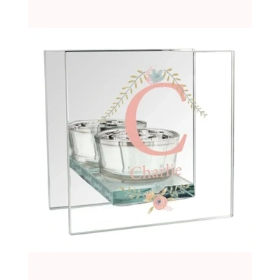 Personalised Floral Bouquet Mirrored Glass Tea Light Candle Holder Personalised Floral Bouquet Mirrored Glass Tea Light Candle Holder