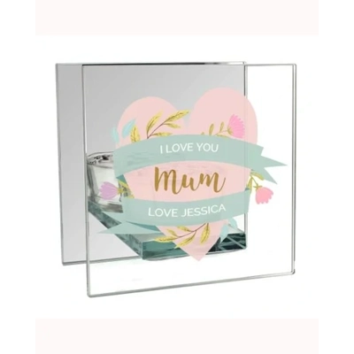 Personalised Floral Heart Mirrored Glass Tea Light Holder Personalised Floral Heart Mirrored Glass Tea Light Holder