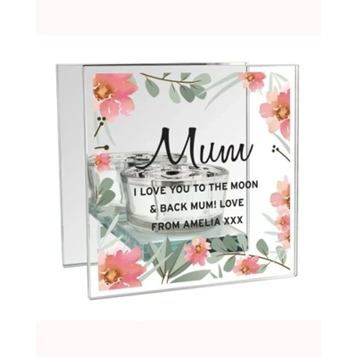 Personalised Floral Mirrored Glass Tea Light Holder Personalised Floral Mirrored Glass Tea Light Holder