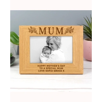 Personalised Floral Mum 6x4 Oak Finish Photo Frame Personalised Floral Mum 6x4 Oak Finish Photo Frame