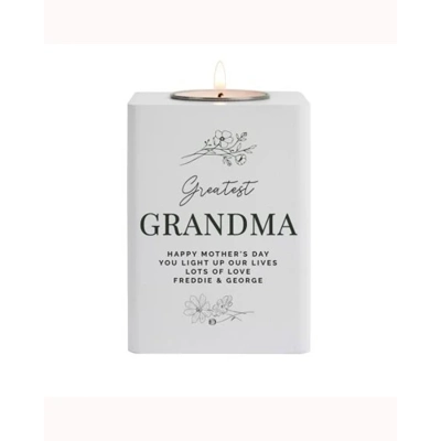 Personalised Floral White Wooden Tea Light Holder Personalised Floral White Wooden Tea Light Holder