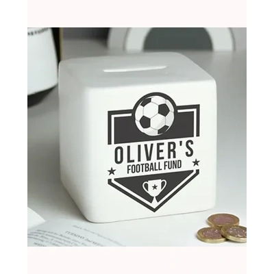 Personalised Football Badge Ceramic Square Money Box Personalised Football Badge Ceramic Square Money Box