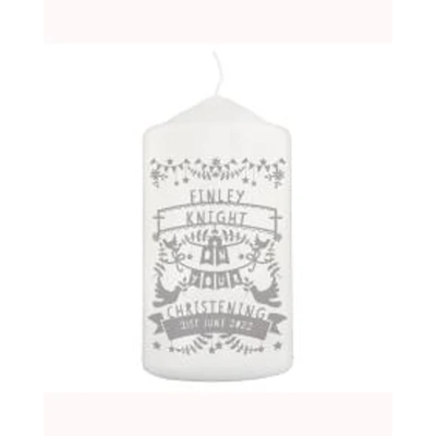 Personalised Grey Papercut Style Pillar Candle