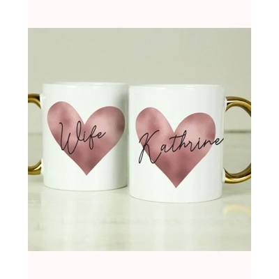 Personalised Heart Gold Handled Mug Personalised Heart Gold Handled Mug