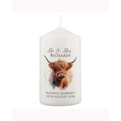 Personalised Highland Cow Pillar Candle Personalised Highland Cow Pillar Candle