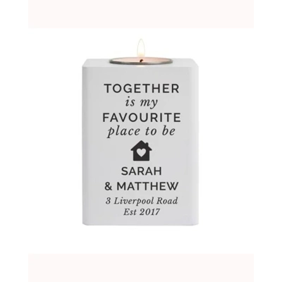 Personalised Home White Wooden Tea Light Holder Personalised Home White Wooden Tea Light Holder
