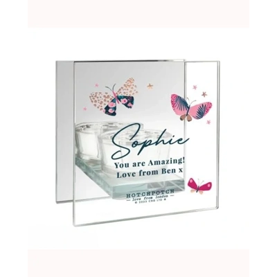 Personalised Hotchpotch Butterfly Mirrored Glass Tea Light Holder