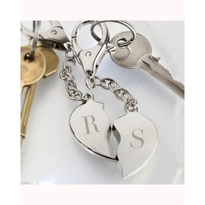 Personalised Initials Two Hearts Keyring