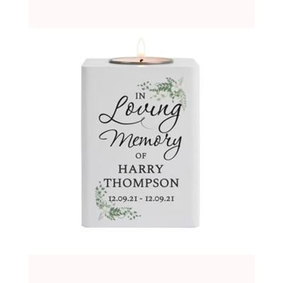 Personalised In Loving Memory White Wooden Tea Light Holder Personalised In Loving Memory White Wooden Tea Light Holder