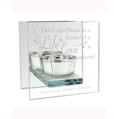 Personalised Life & Love Mirrored Glass Tea Light Candle Holder Personalised Life & Love Mirrored Glass Tea Light Candle Holder