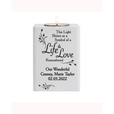 Personalised Life & Love White Wooden Tea Light Holder Personalised Life & Love White Wooden Tea Light Holder