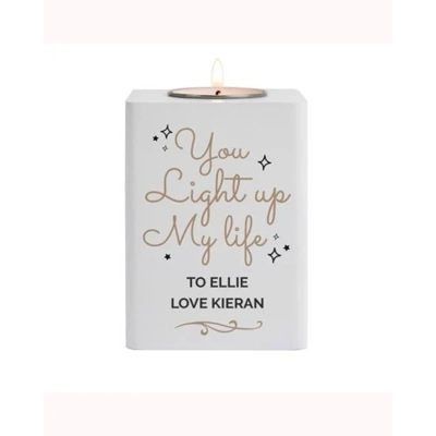 Personalised Light Up My Life White Wooden Tea Light Holder Personalised Light Up My Life White Wooden Tea Light Holder
