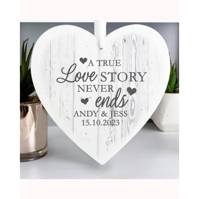 Personalised Love Story Large Wooden Heart Decoration