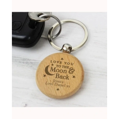 Personalised Moon & Back Wooden Keyring Personalised Moon & Back Wooden Keyring