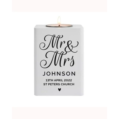 Personalised Mr & Mrs White Wooden Tea Light Holder Personalised Mr & Mrs White Wooden Tea Light Holder