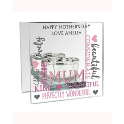 Personalised Mum Mirrored Glass Tea Light Holder Personalised Mum Mirrored Glass Tea Light Holder