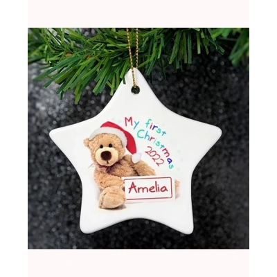 Personalised My First Christmas Teddy Ceramic Star Decoration Personalised My First Christmas Teddy Ceramic Star Decoration