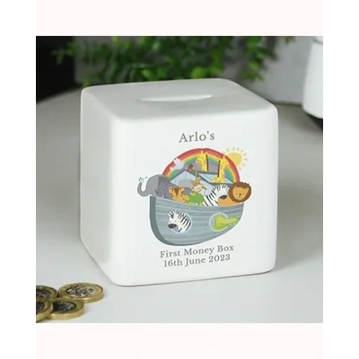 Personalised Noahs Ark Ceramic Square Money Box
