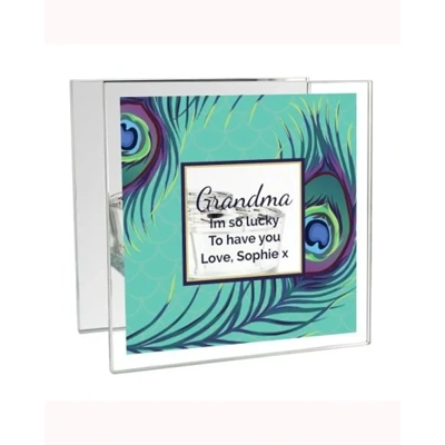 Personalised Peacock Mirrored Glass Tea Light Candle Holder Personalised Peacock Mirrored Glass Tea Light Candle Holder