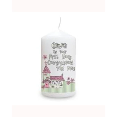 Personalised Pink 1st Holy Communion Pillar Candle Personalised Pink 1st Holy Communion Pillar Candle