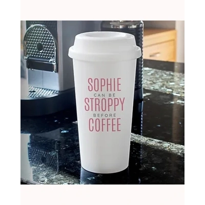 Personalised Pink Text Slogan Insulated Eco Travel Cup Personalised Pink Text Slogan Insulated Eco Travel Cup
