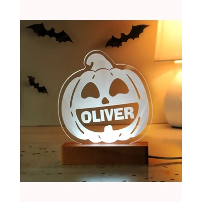 Personalised Pumpkin Wooden LED Light Personalised Pumpkin Wooden LED Light