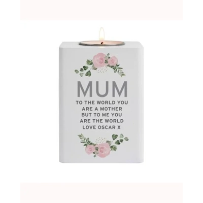 Personalised Rose White Wooden Tea Light Holder Personalised Rose White Wooden Tea Light Holder