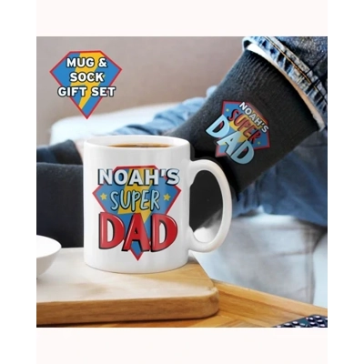 Personalised Super Dad Mug & Socks Set Personalised Super Dad Mug & Socks Set