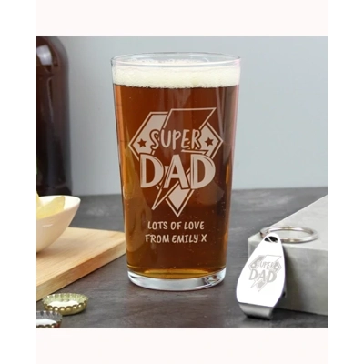 Personalised Super Dad Pint Glass & Bottle Opener Personalised Super Dad Pint Glass & Bottle Opener