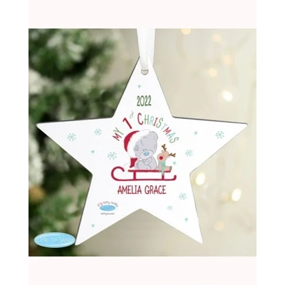 Personalised Tiny Tatty Teddy My 1st Christmas Sleigh Wooden Star Decoration Personalised Tiny Tatty Teddy My 1st Christmas Sleigh Wooden Star Decoration