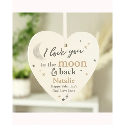 Personalised To the Moon and Back... Wooden Heart Decoration