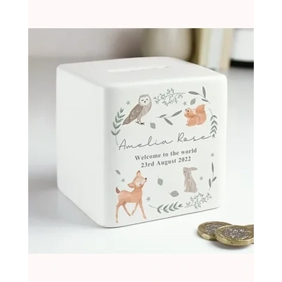 Personalised Woodland Animals Ceramic Square Money Box Personalised Woodland Animals Ceramic Square Money Box