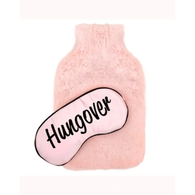 Pink Shaggy Fur Hot Water Bottle & Eye Mask
