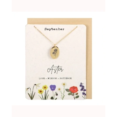 September Aster Birth Flower Necklace Card September Aster Birth Flower Necklace Card