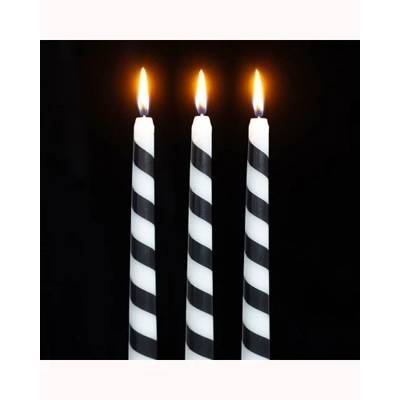 Set of 3 Black Candy Cane Taper Candles